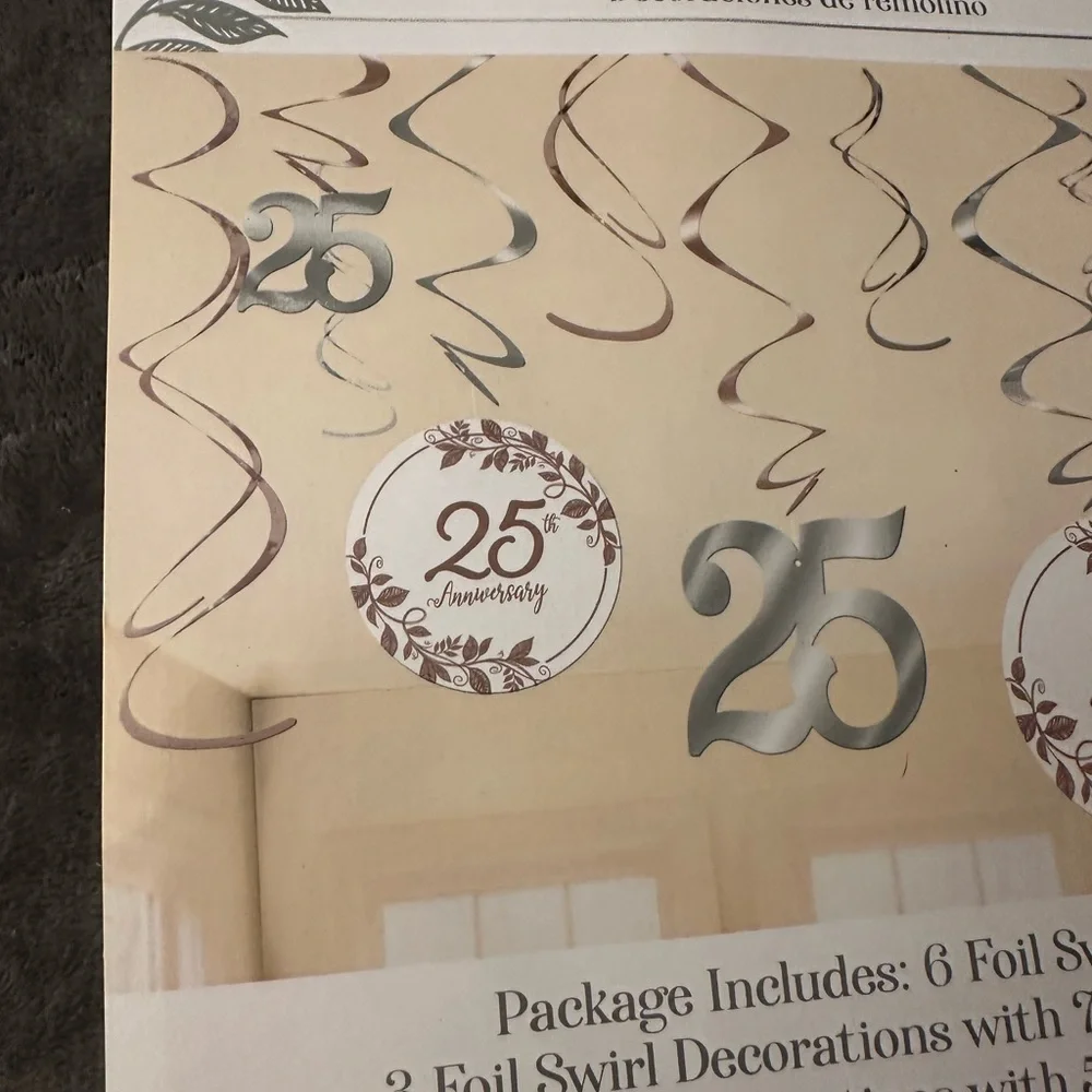 25th Anniversary Decorations White Silver Hanging Swirl Classic Foil Craft Paper